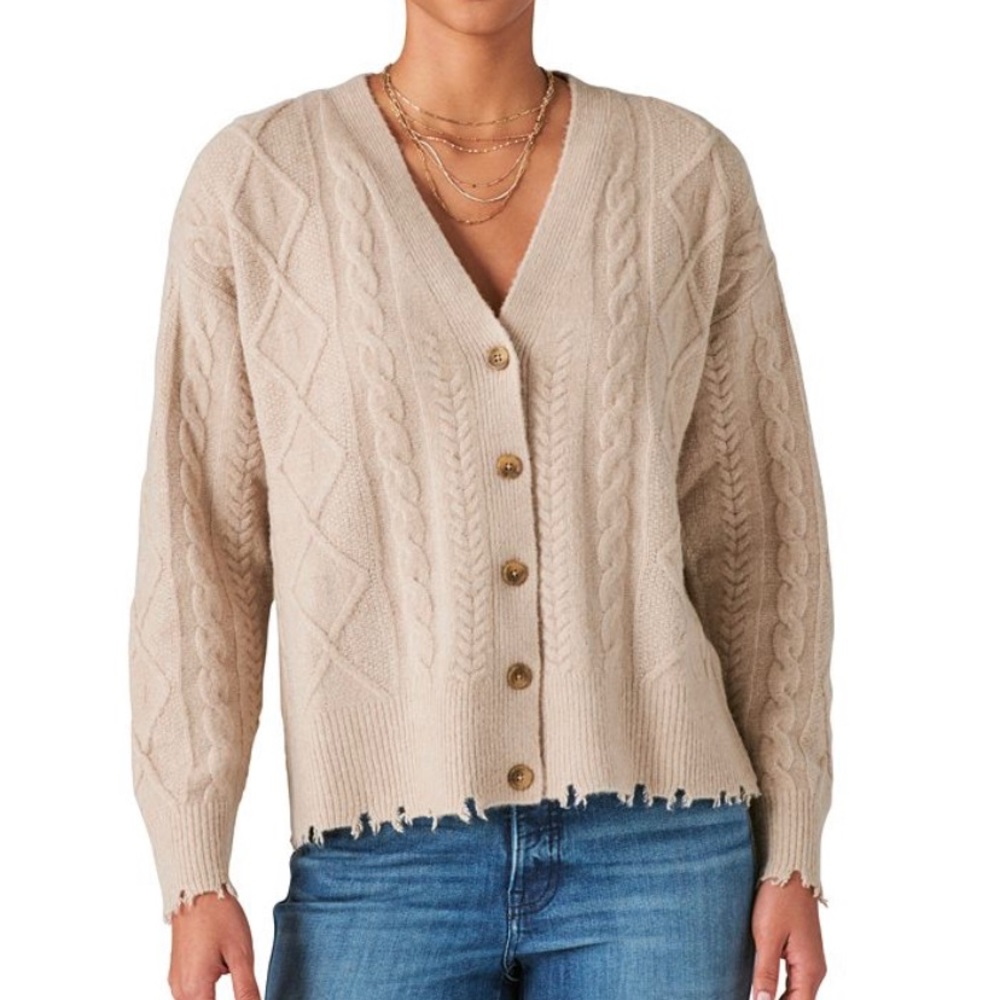 CREME DISTRESSED CARDIGAN